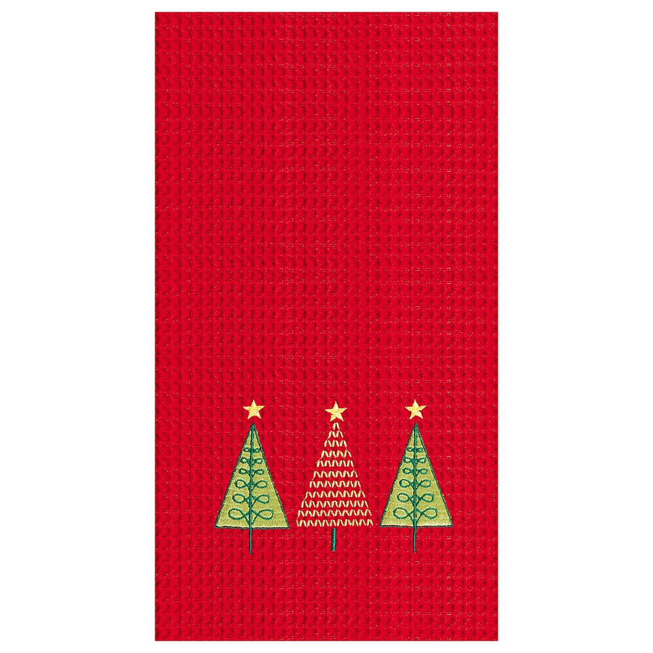 27" x 18" Three Christmas Trees Embroidered Cotton Waffle Weave Kitchen Dishtowel